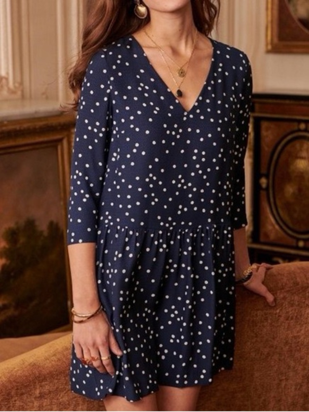Sézane • Gilly Dress Silk Navy White Floral Print